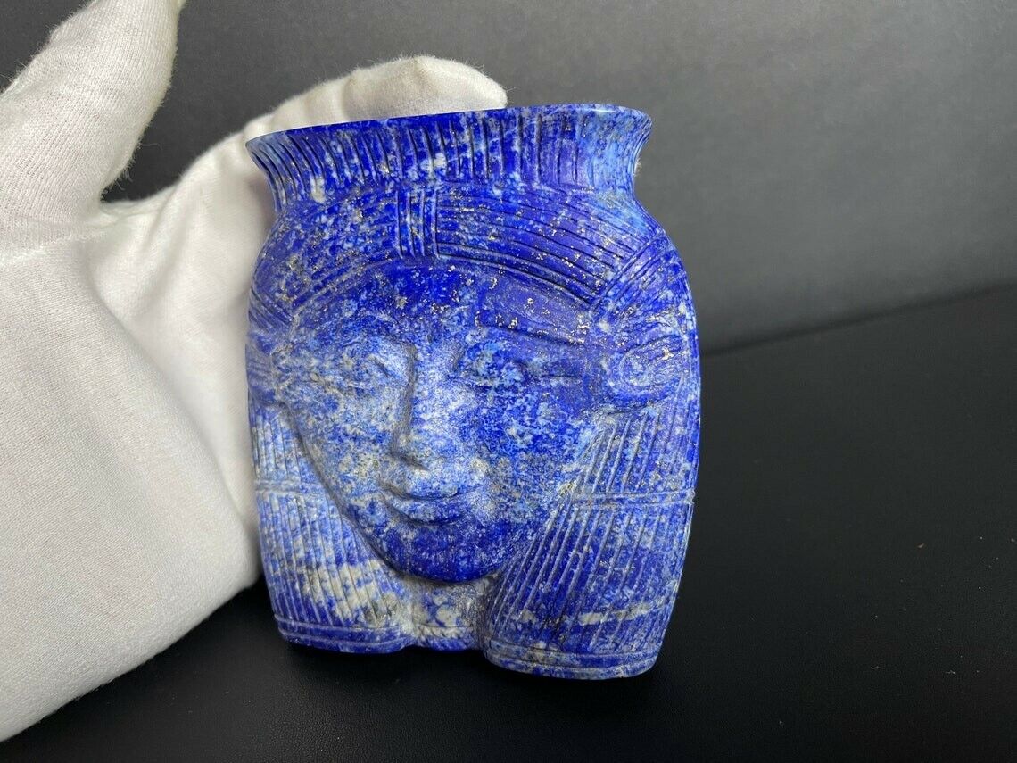RARE & Real Lapis lazuli HEAD of HATHOR the cow Goddess of Love and women