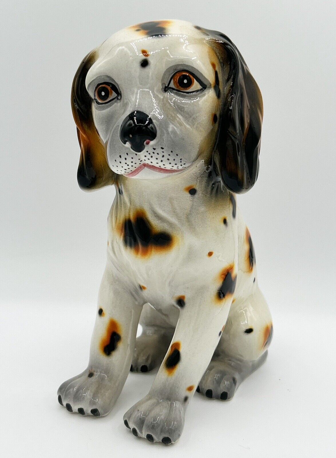 Vintage Italian Ceramic Hand Painted Spotted Dog Large Figurine