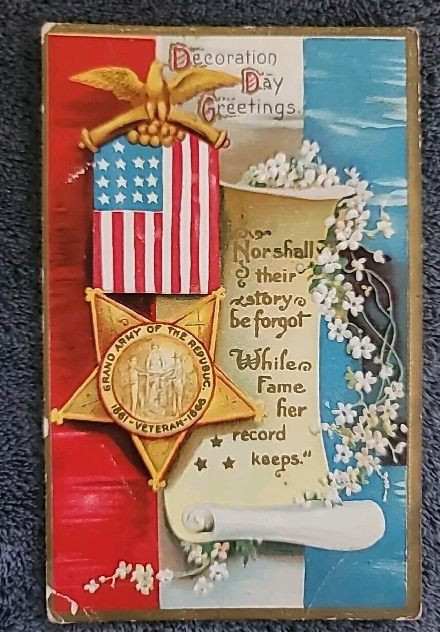 Vintage Postcard Patriotic Decoration Memorial Day Greeting Card Postmarked 1911