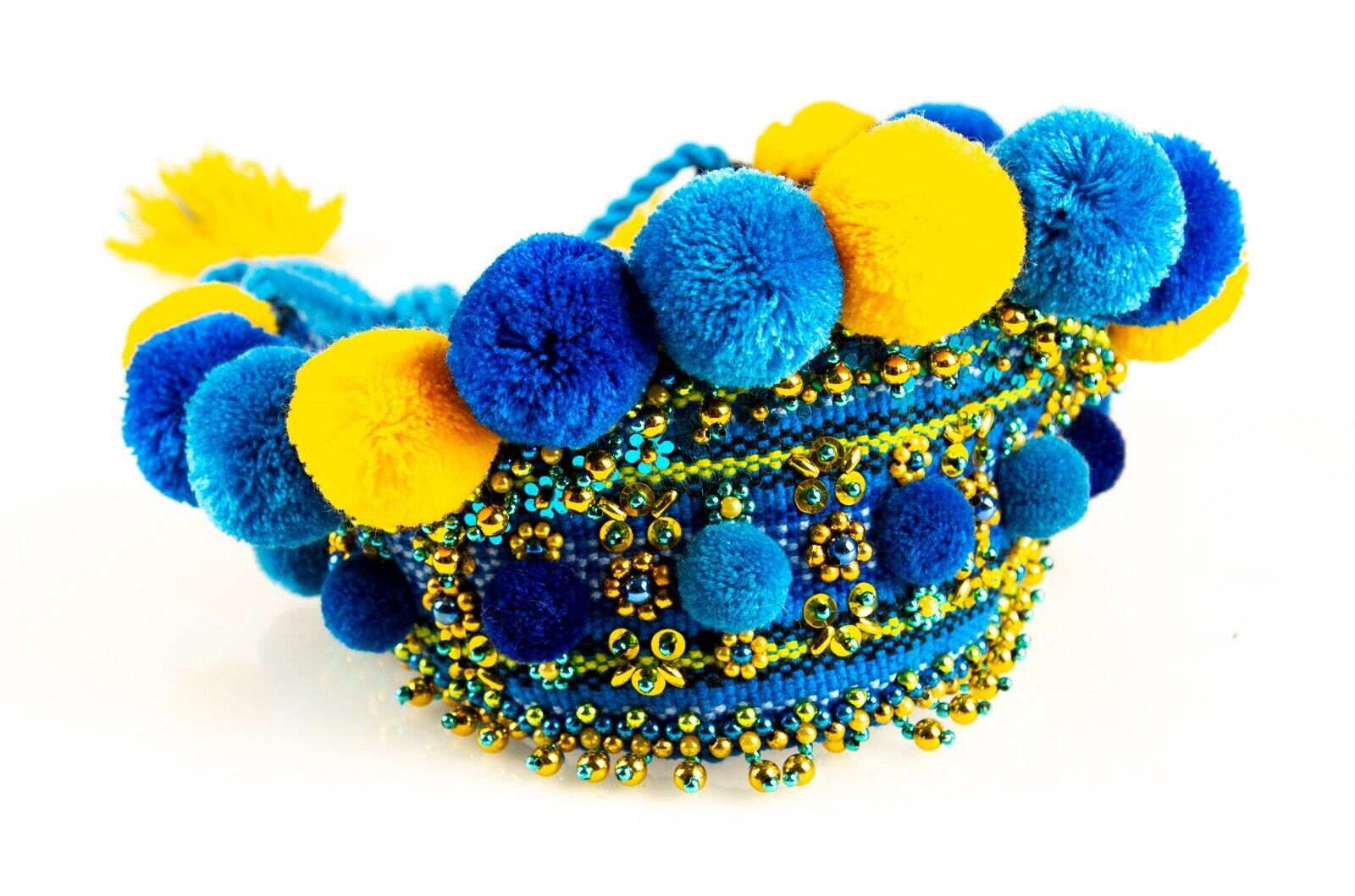 Ukrainian crown Chiltse Kokoshnik wreath beaded BLUE Yellow Wedding heardress