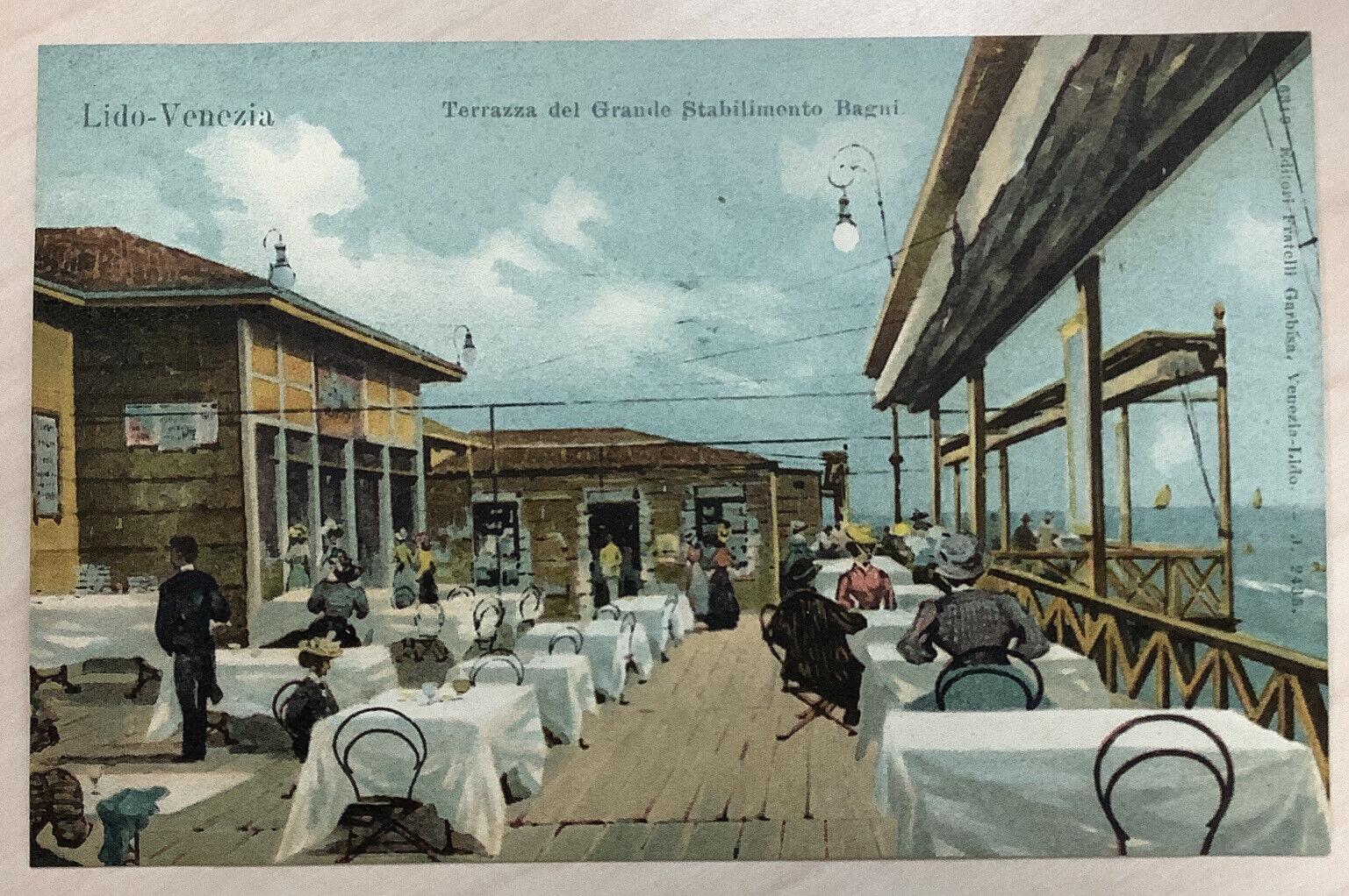 Vintage postcard lido venezia terrace people Dining Italy Italian unused  UDB