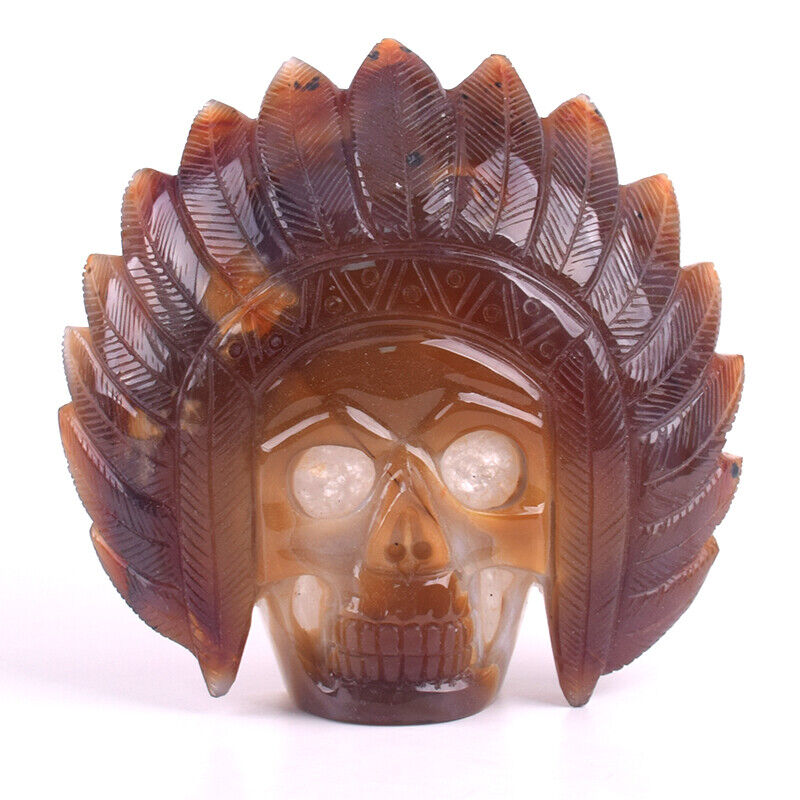 Width 5.8\'\' Natural Agate Skull/Head Chief Hand Carved,Crystal Healing,803g