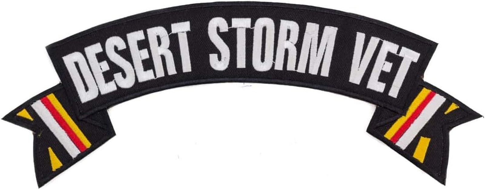 Desert Storm Vet Black W/White with Gold/Red/White Flags Top Rocker Iron on Patc