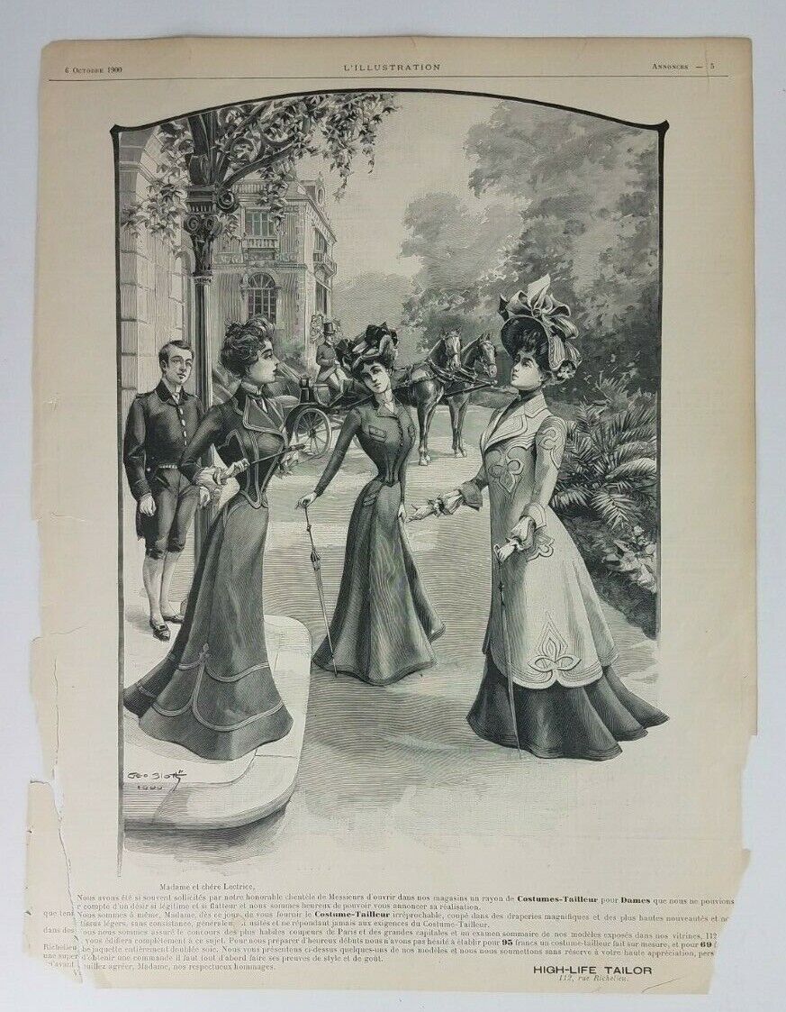 Oct 1900 L\'Illustration Magazine High-Life Tailor fashion illustration Ad Photos