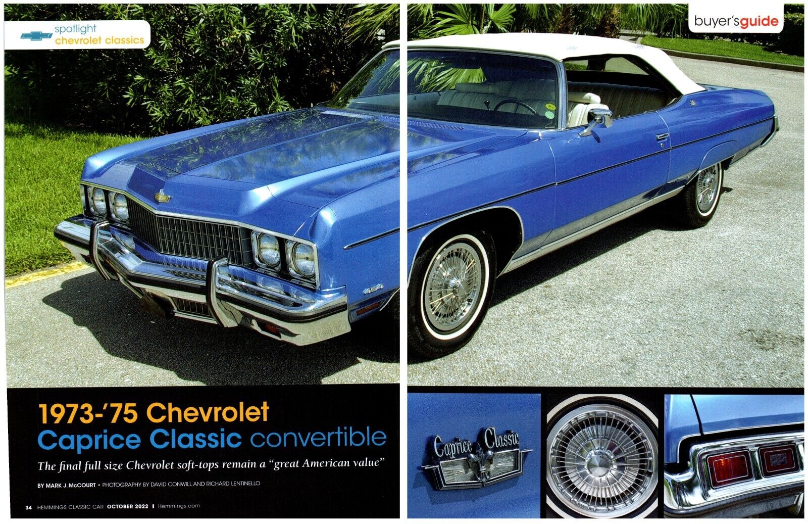 1973 Chevrolet Caprice Classic Convertible 2 Page Print Centerfold 8x11\