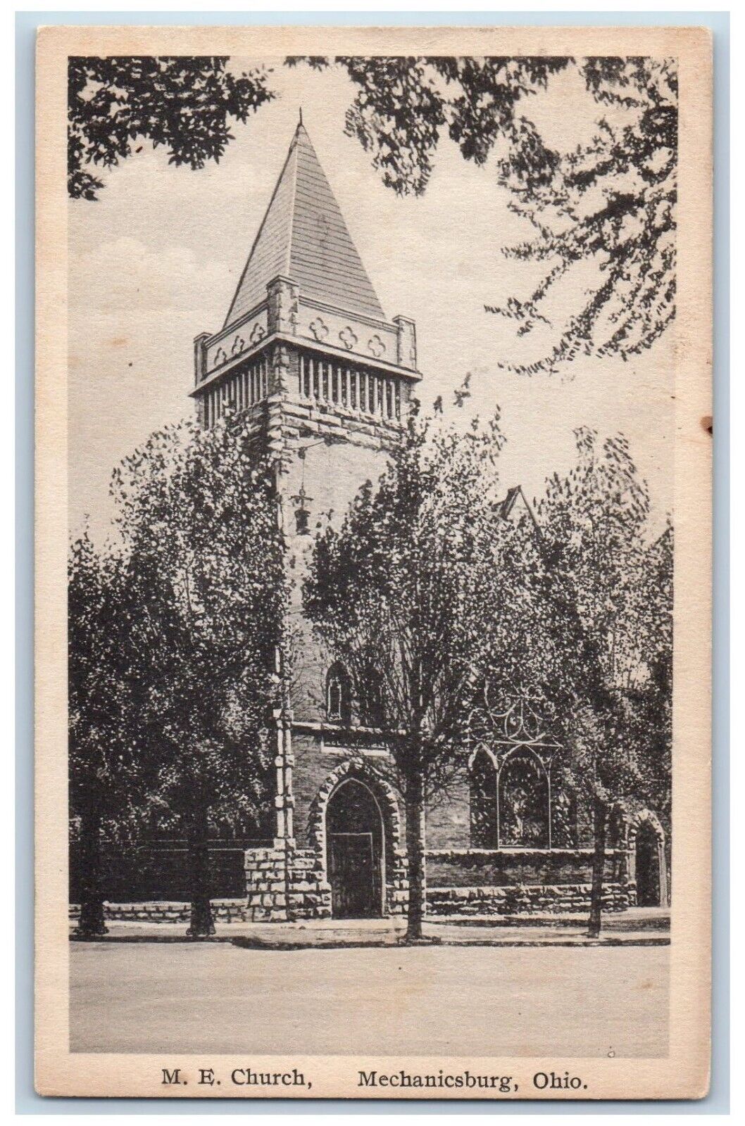 Mechanicsburg Ohio OH Postcard ME Church Exterior Building c1920 Vintage Antique