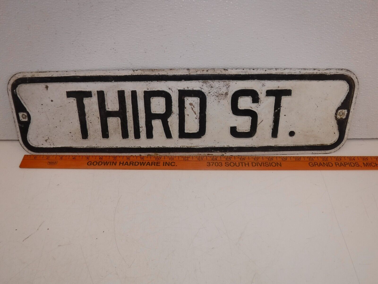 VINTAGE Third  STREET  SIGN, HEAVY EMBOSSED METAL ANTIQUE 