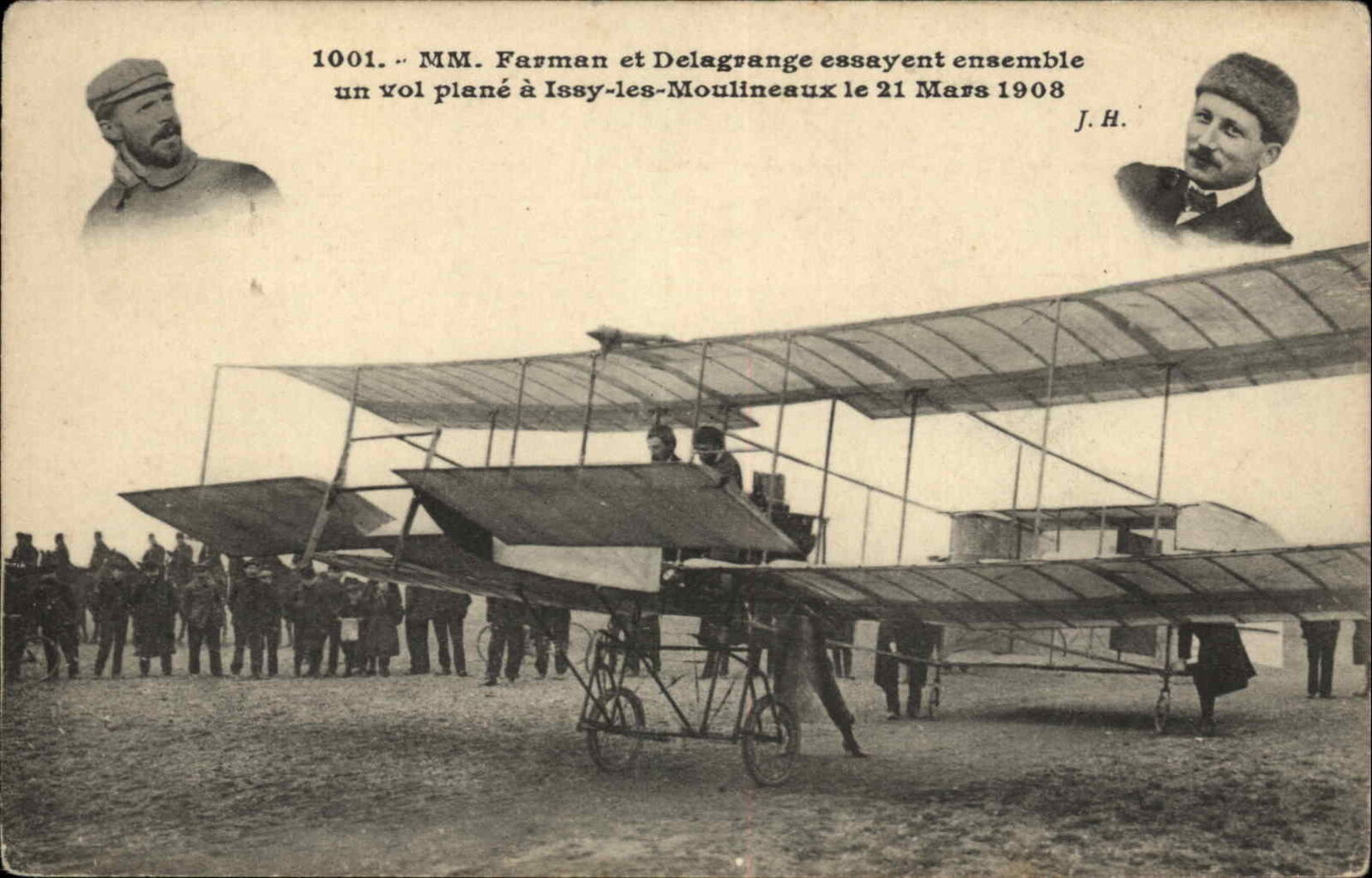 France Pioneer Aviation Pilots Farman and Delagrange Biplane c1910 Postcard