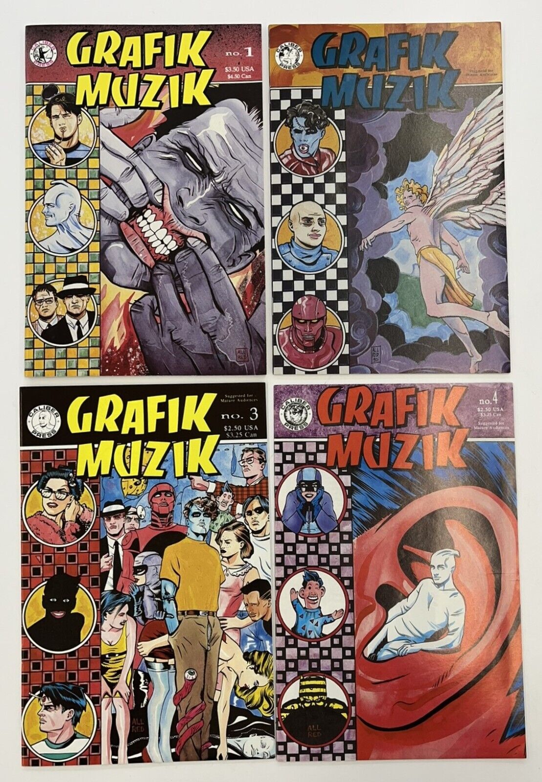 GRAFIK MUZIK # 1 2 3 4 [1990 Caliber] NM Mike Allred Early Madman Keys Comic Set