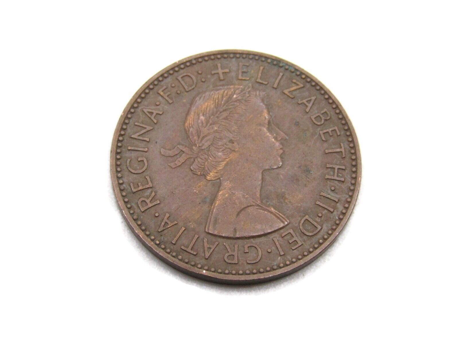 1958 Half Penny Elizabeth II Dei Gratia Regina Coin Gold Tone