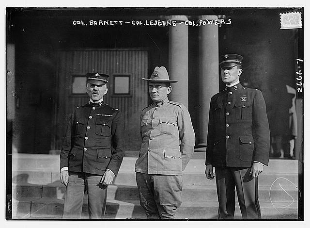 Colonel Barnett - Colonel LeJeune - Colonel Powers,three men in uniforms,c1913