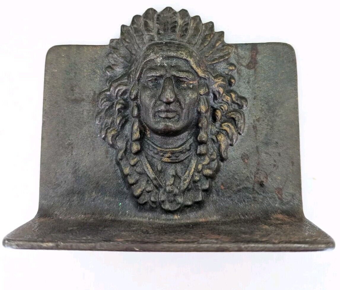 Single Cast Iron Native American Indian Chief Head Bookend Vintage Metal