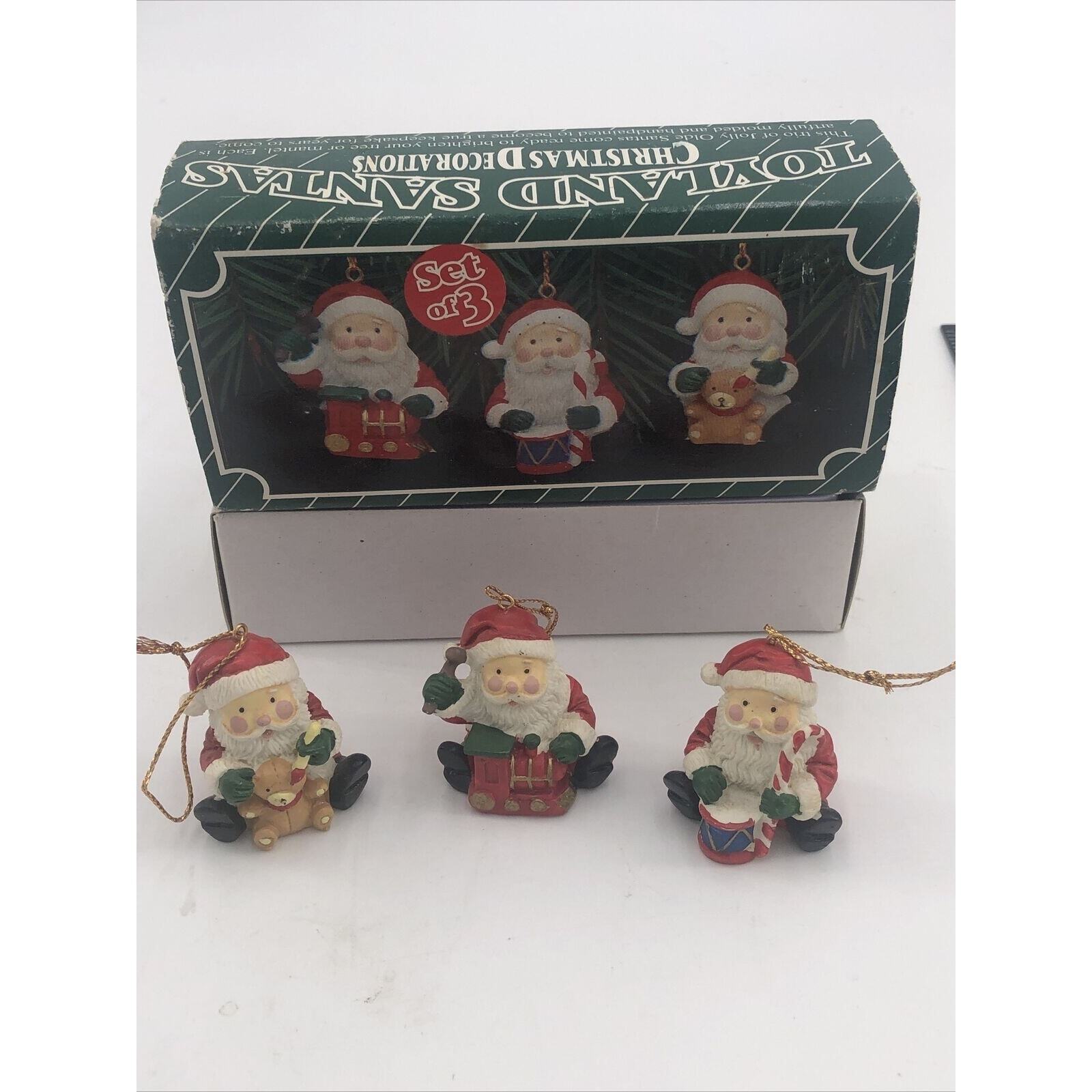 Santa's Toyland Set of 3 Santa Christmas Tree Ornaments 1990's Miniatures
