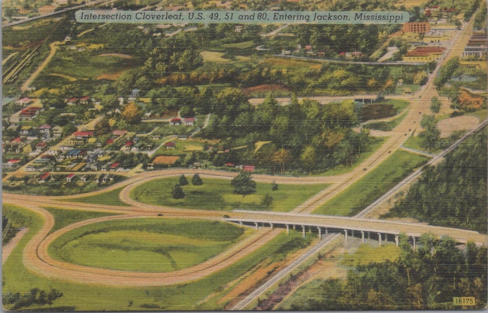 Postcard Intersection Cloverleaf Entering Jackson Mississippi MS 