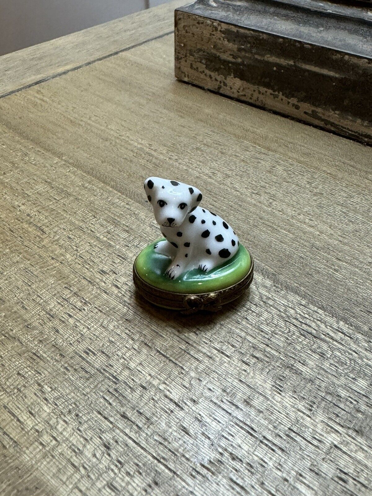 Limoges France Marque Deposee PV Peint Main Porcelain Dalmatian Dog Trinket Box