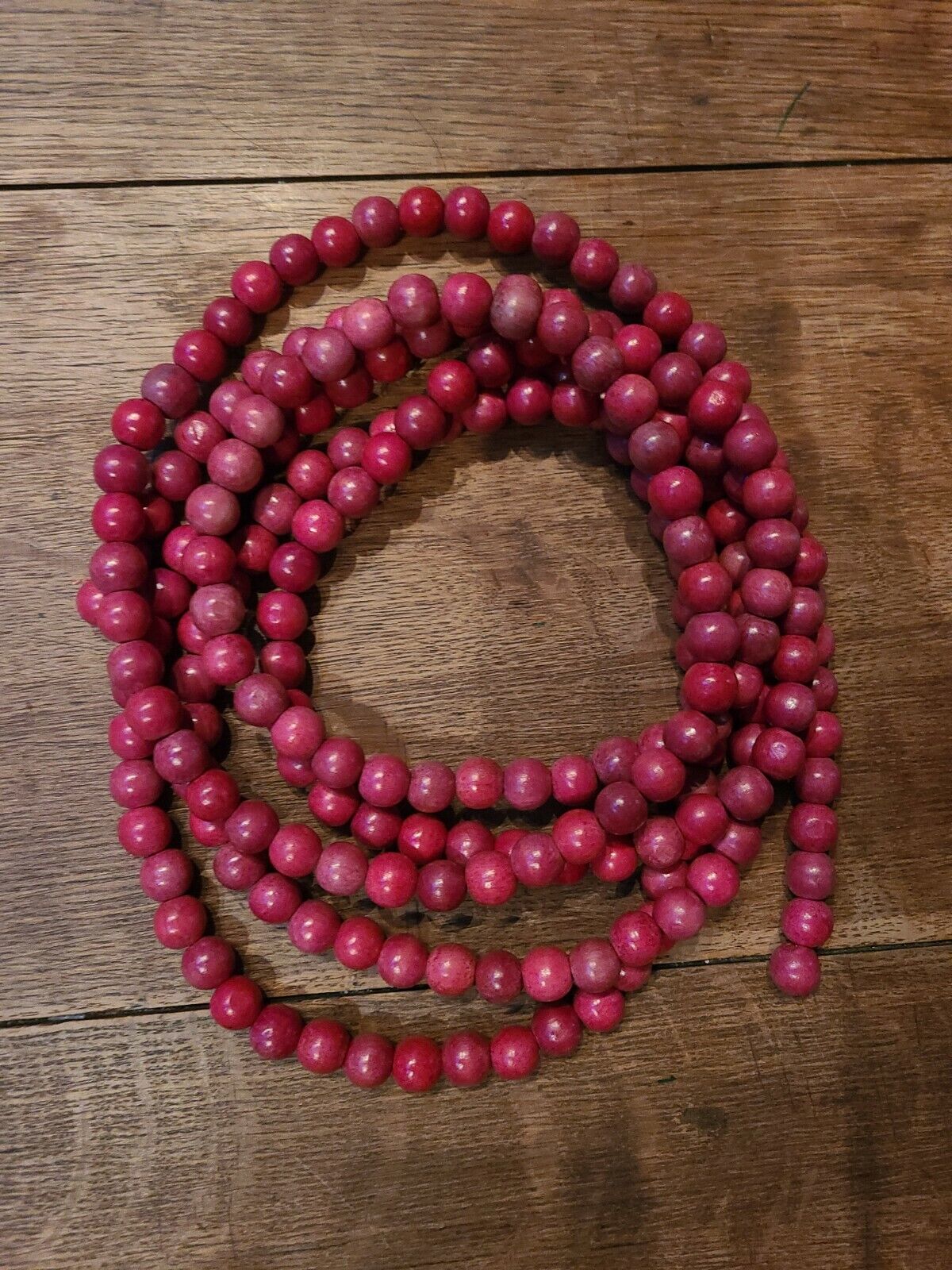 Vintage Red Cranberry Wood Bead Christmas Garland Strand Wooden Beads 9’ 