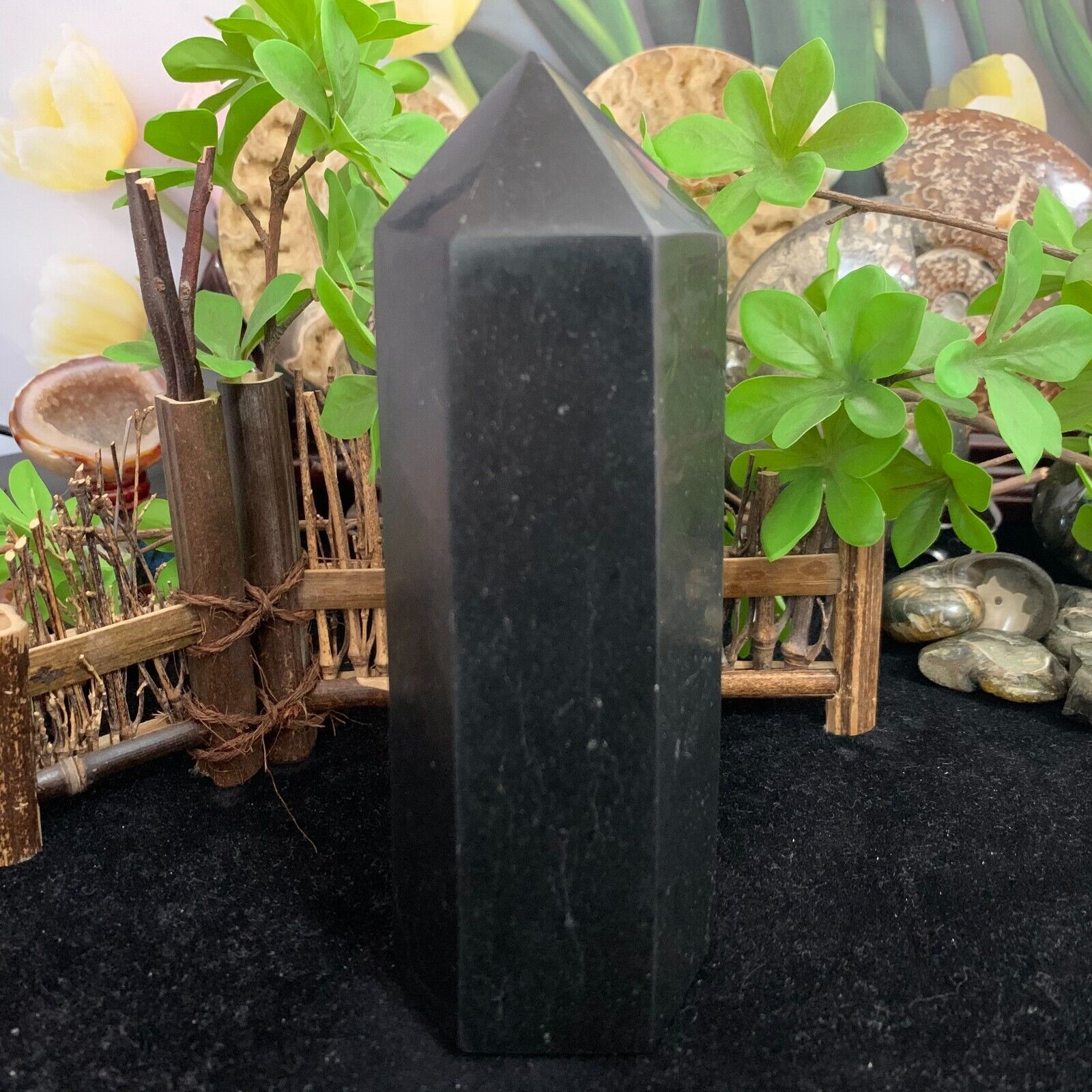2.33LB Natural black Tourmaline crystal obelisk quartz Specimen Healing