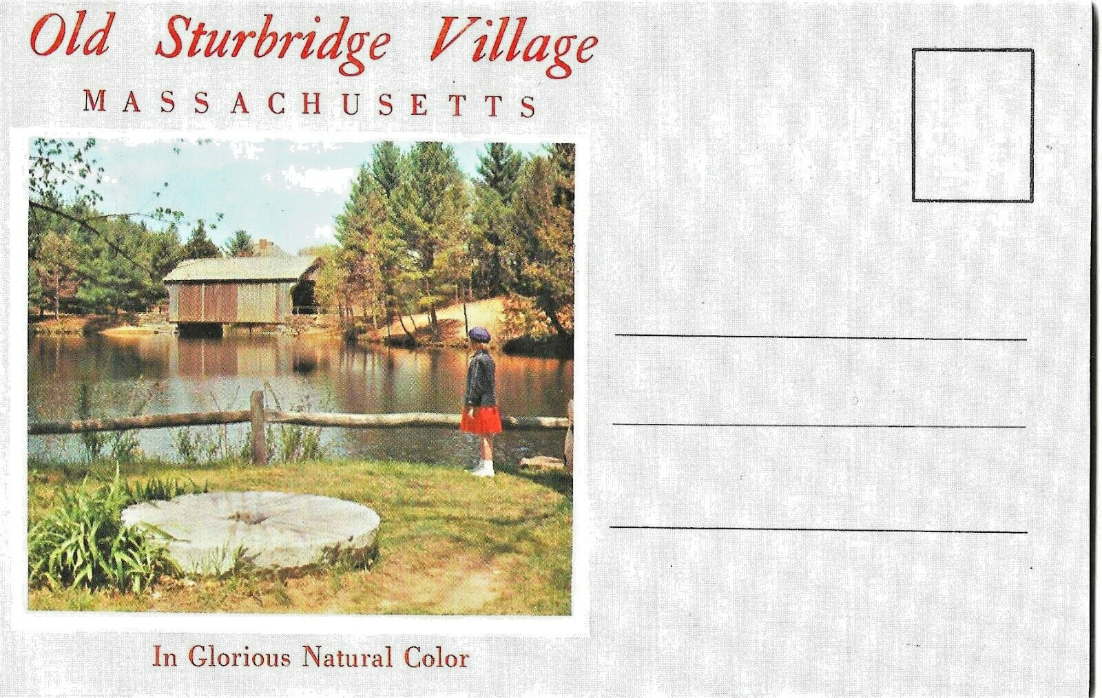VTG Postcard Fold Out Old Sturbridge Village Massachusetts Covered Bridge Farm