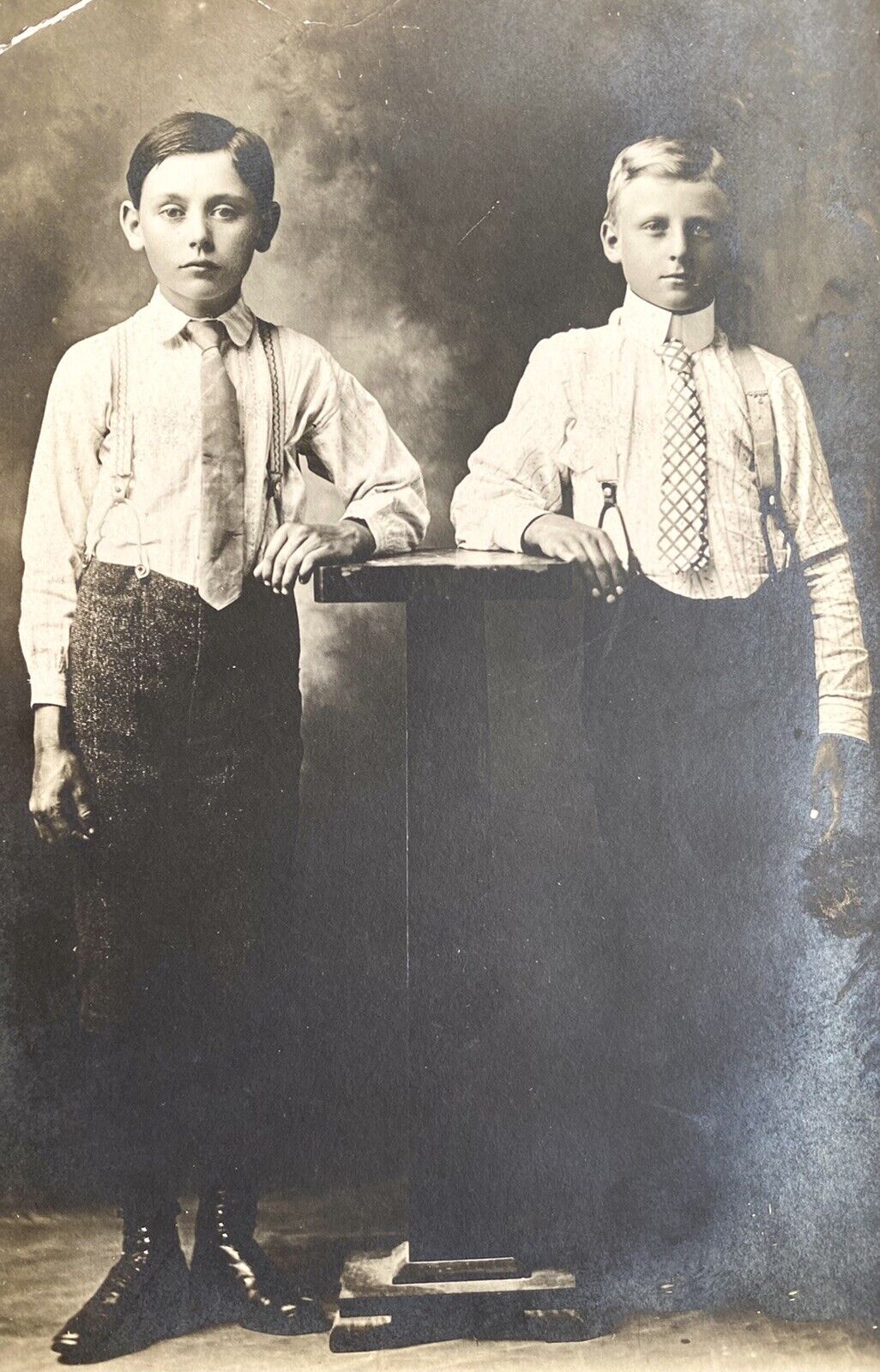 Suspenders & Ties Two Handsome Boys Antique Vintage Photo AZO RPPC 1904-1918