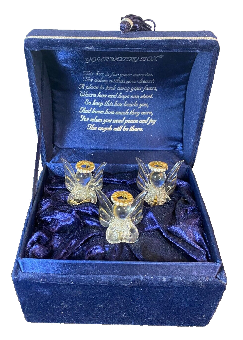 Swarovski Glass Hand Spun 18K Gold Crystal Angels Set Of 3 In Music Box Working
