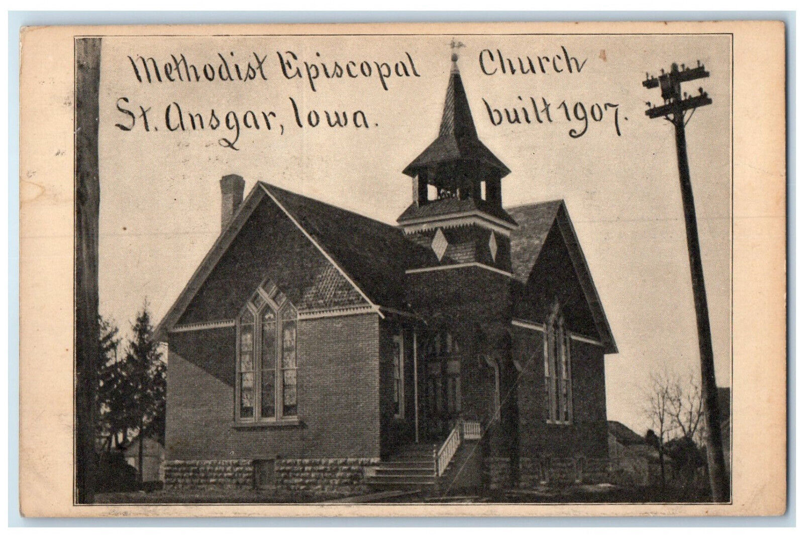 1908 View of Methodist Episcopal Church St. Ansgar Iowa IA Posted Postcard
