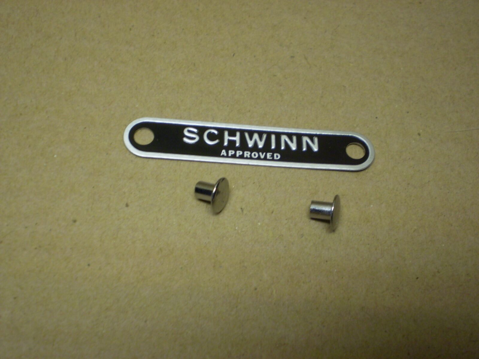 Schwinn Approved Mens & Ladies Boys & Girls Seat Name Plate Tag Emblem & Rivets