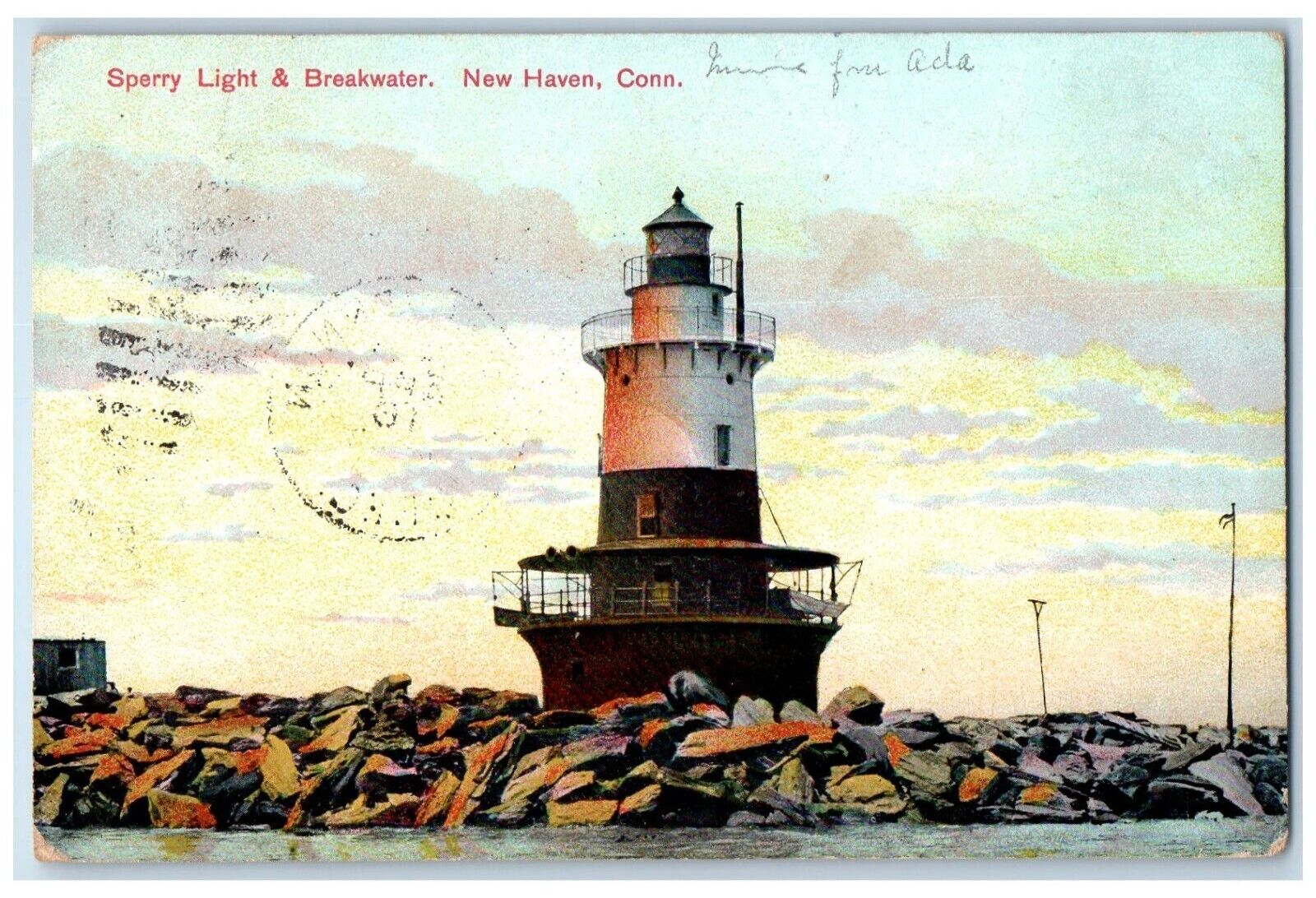 New Haven Connecticut CT Postcard Sperry Light & Breakwater Lighthouse 1908
