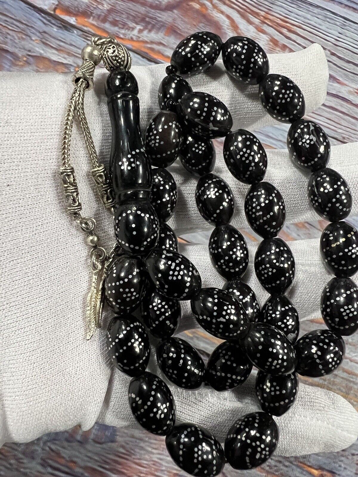 Kouk Misbaha Kuka Tasbih Rosary Inlaid Tin Prayer Beads سبحة كوك مطعم قصدير