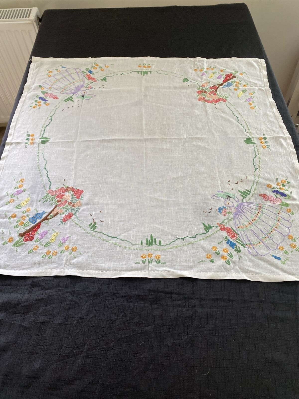 vintage embroidered linen tablecloth