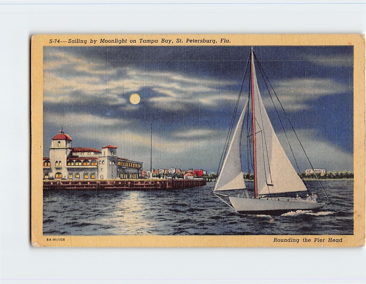 Postcard Sailing by Moonlight on Tampa Bay, St. Petersburg, Florida