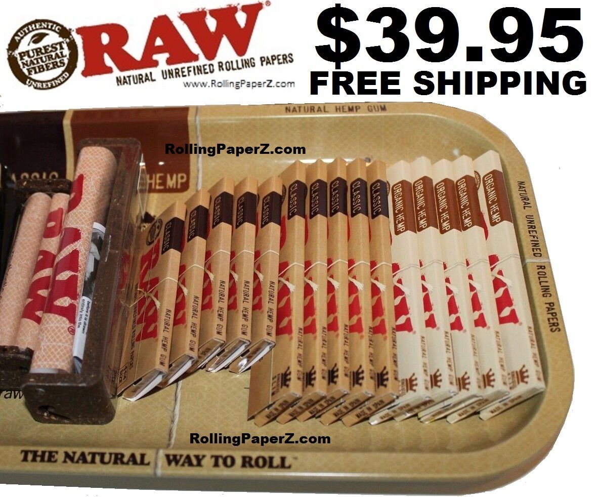 18 Pieces RAW ROLLING COMBO - TRAY +1 1/4 + KING SIZE PAPERS + 2 ROLLING MACHINE