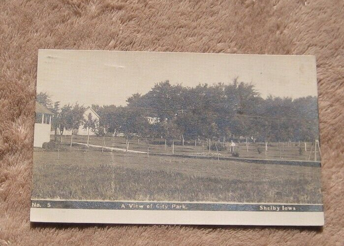 Shelby IA Iowa RPPC City Park Man Mowing Grass 1908 Real Photo Postcard