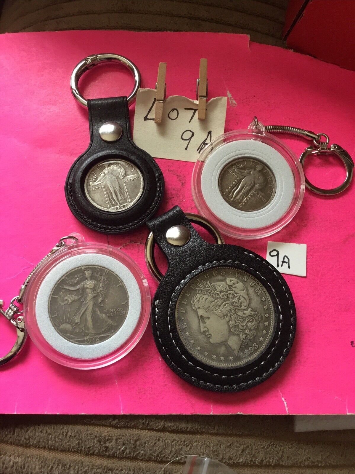 Set Lot 4 Coin Keychains 1927-1921-1893-1916  Copies Junk Drawer Combines Ship