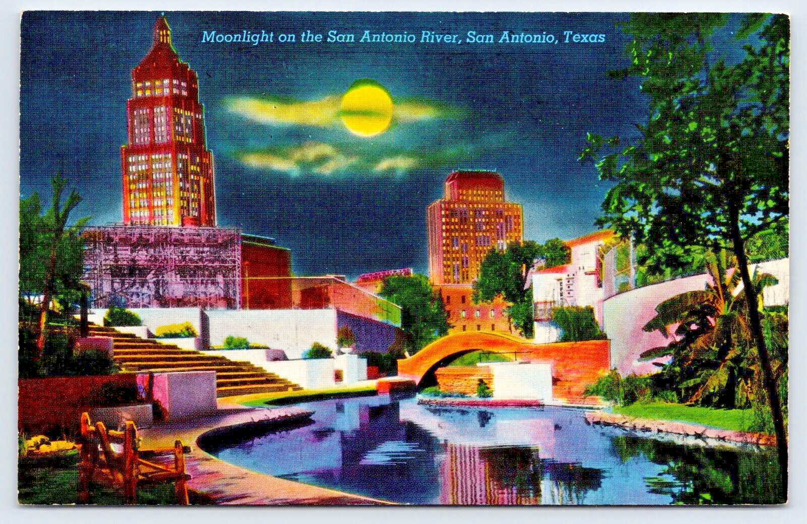 Postcard San Antonio Texas Moonlight on the San Antonio River Serene Scene A17