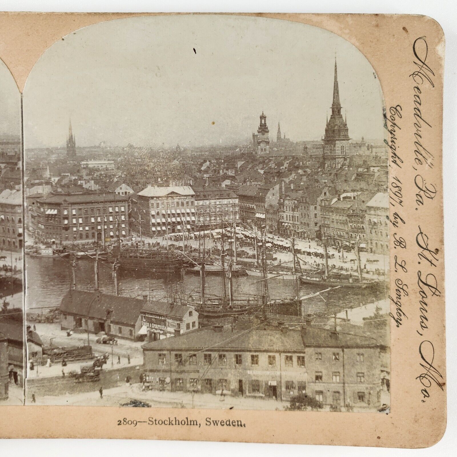 Stockholm Sweden River Boats Stereoview c1897 Cityscape Skyline Rooftops A2361