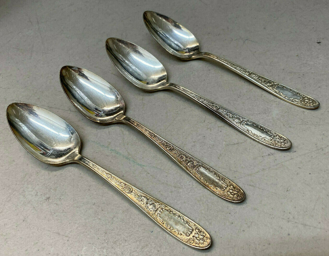 4 Teaspoons Tea Spoons National Silver Co Mildred Silverplate Monarch 1936 Fancy