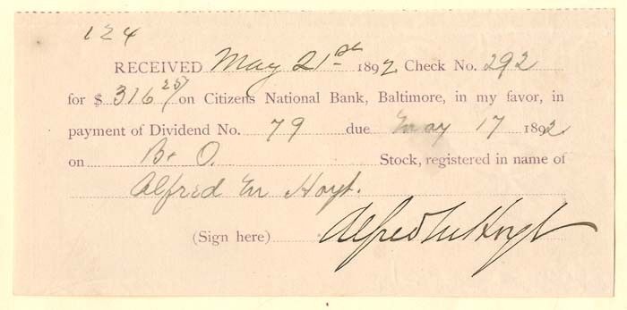 Alfred M. Hoyt signed receipt - Autographs of Famous People