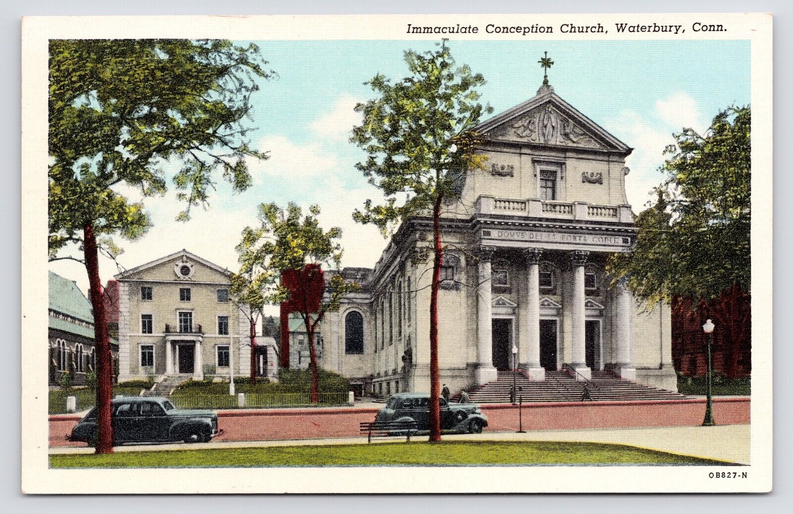c1940s Immaculate Conception Church Exterior Waterbury Connecticut CT Postcard