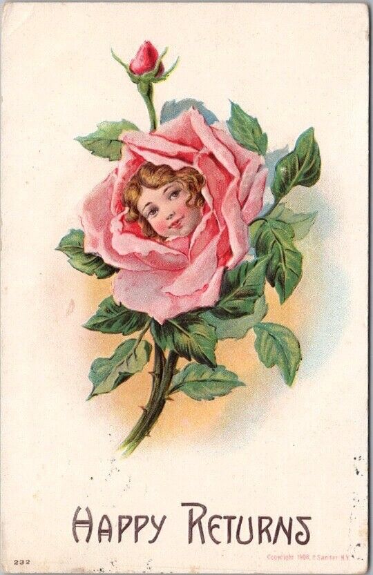 1909 Happy Birthday Embossed Postcard 
