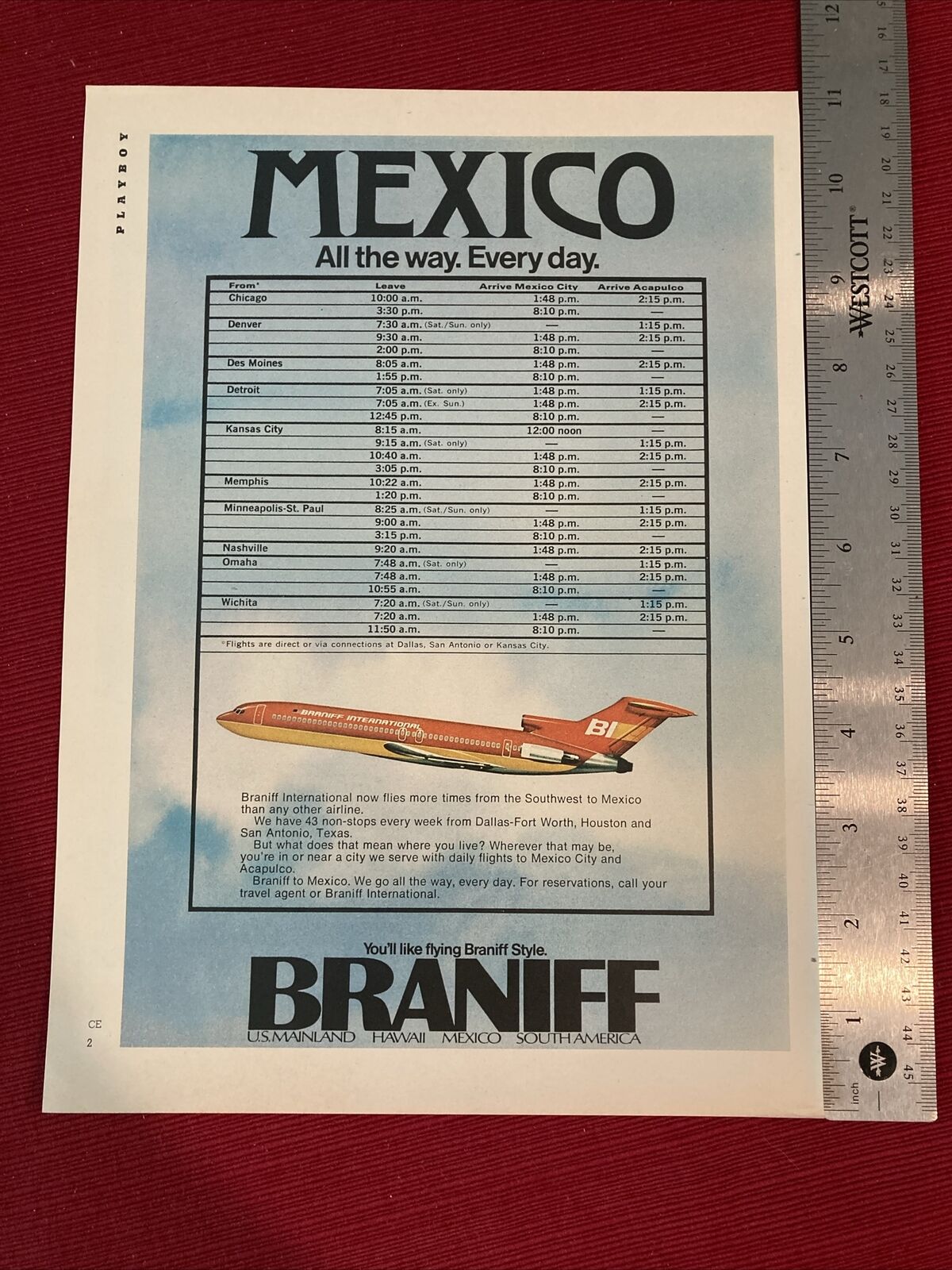 Braniff Air Lines Flies To Mexico 1972 Print Ad - Great To Frame