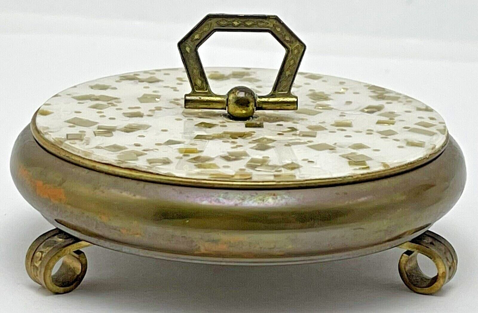 Vintage Hollywood Regency Trinket Box Vanity Flake Confetti Goldtone