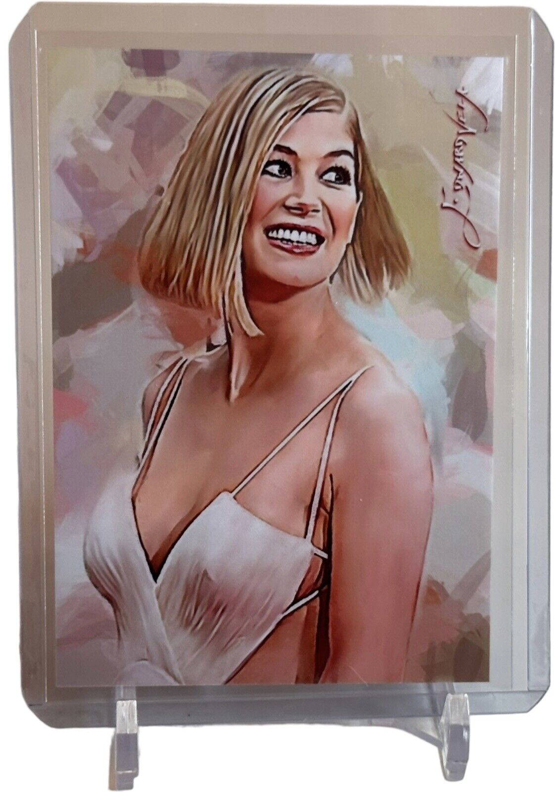 Rosamund Pike Limited Edition Art Card 2 #37/50 Auto Signed by Edward Vela W/Top