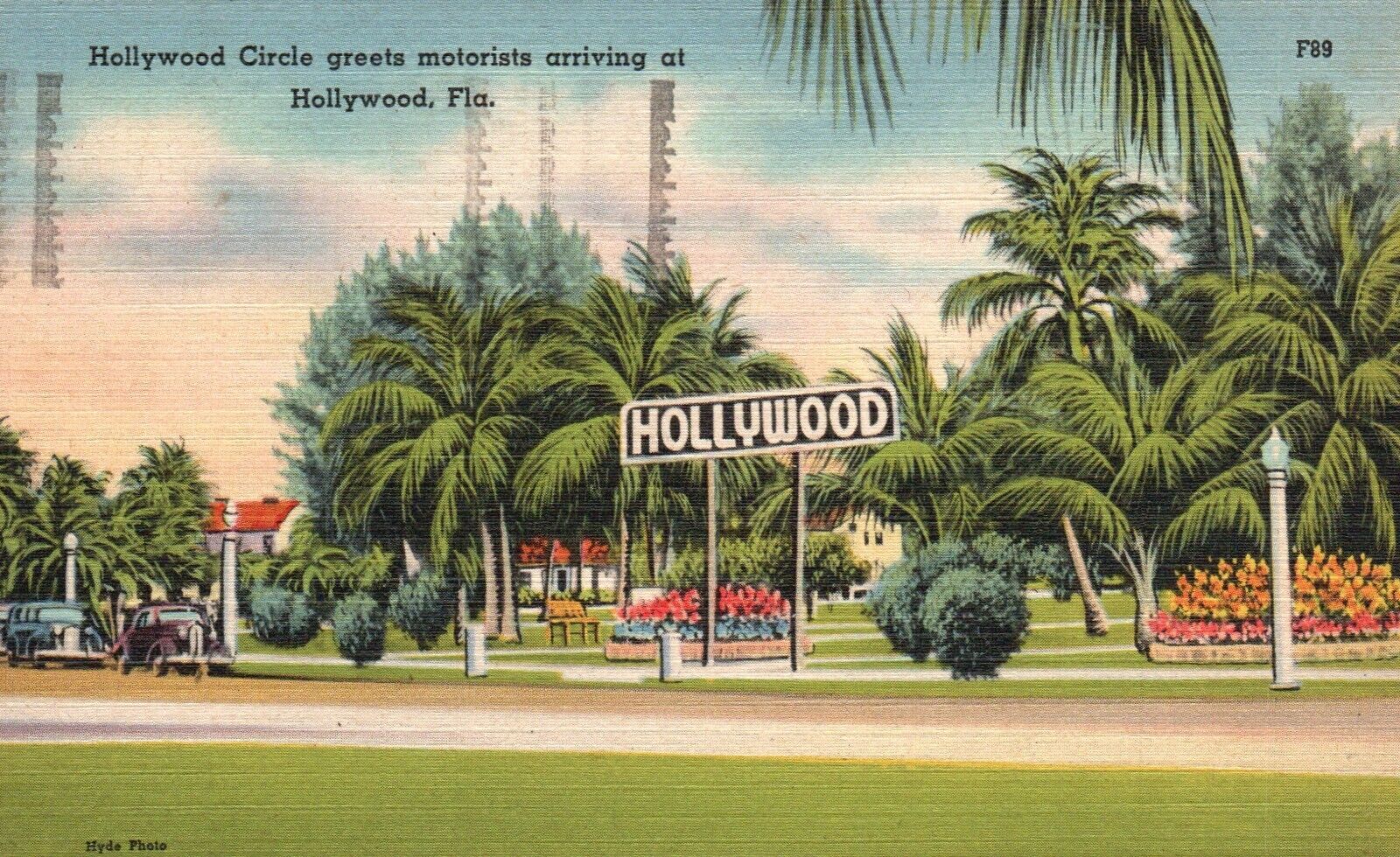 Postcard FL Hollywood Circle greets Motorist 1948 Linen Vintage PC G4362