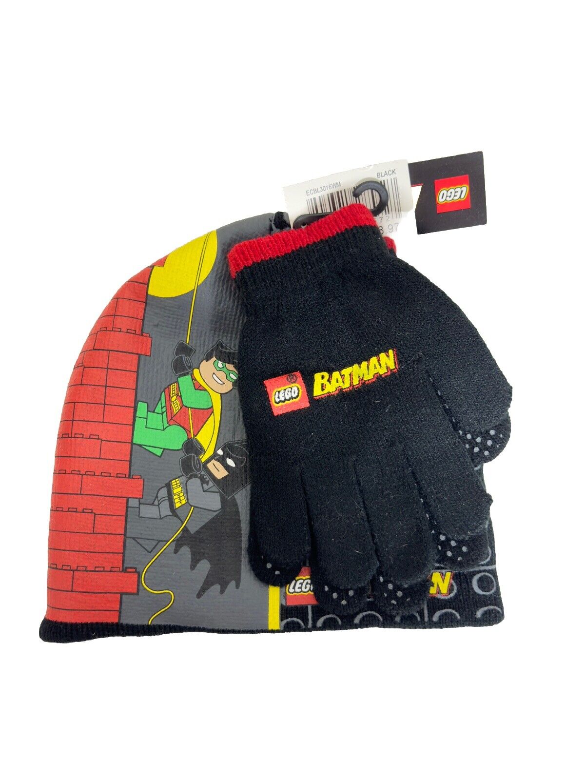 DC Comics Batman & Robin LEGO Knit Beanie Hat and Gloves Set Kids Winter Warm