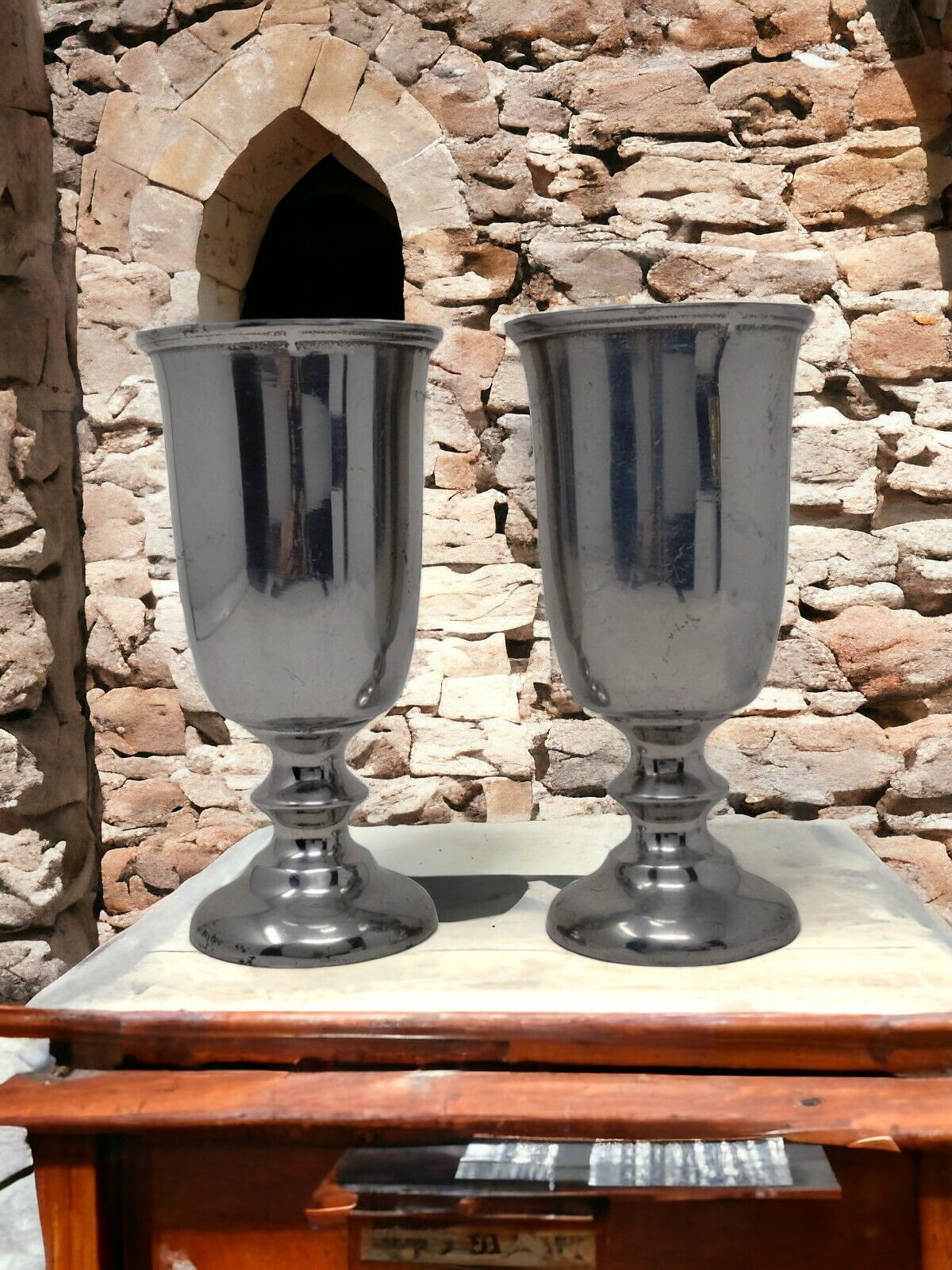 Vtg Pair 2 Metal Chalices Holy Communion Ritual Reenactors Decor Gothic Decor