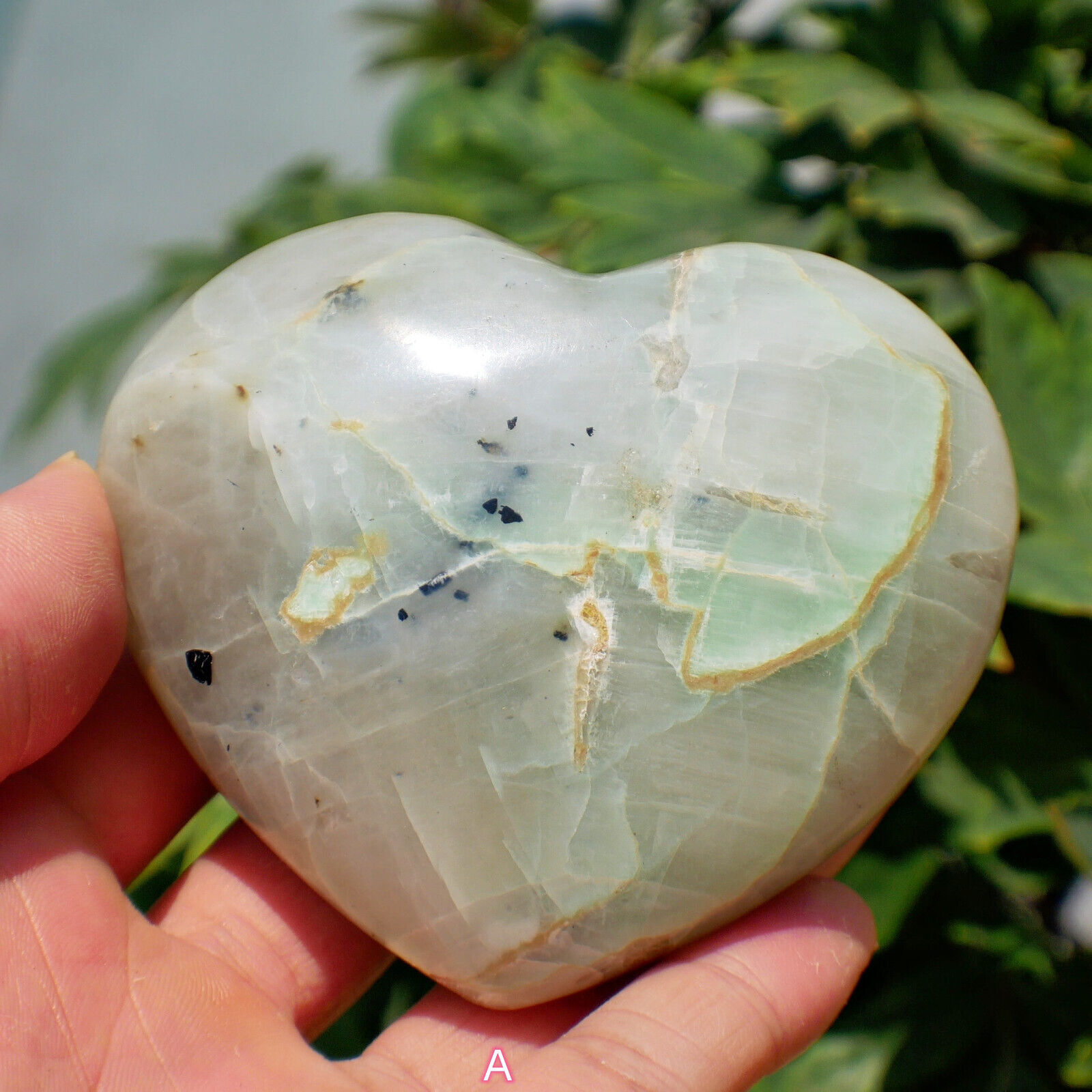 GREEN MOONSTONE HEART - Crystal Mineral Garnierite Palm Stone Witch Chakra Decor