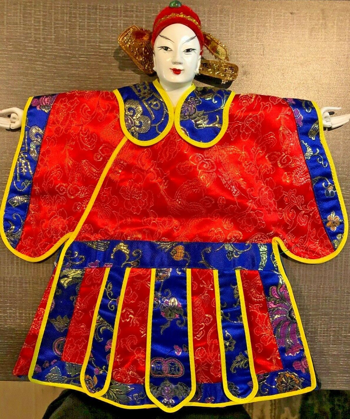 Hand Puppet Asian Gold Silk Thread Clothing Handmade Antique  Red Blue 13x 12\
