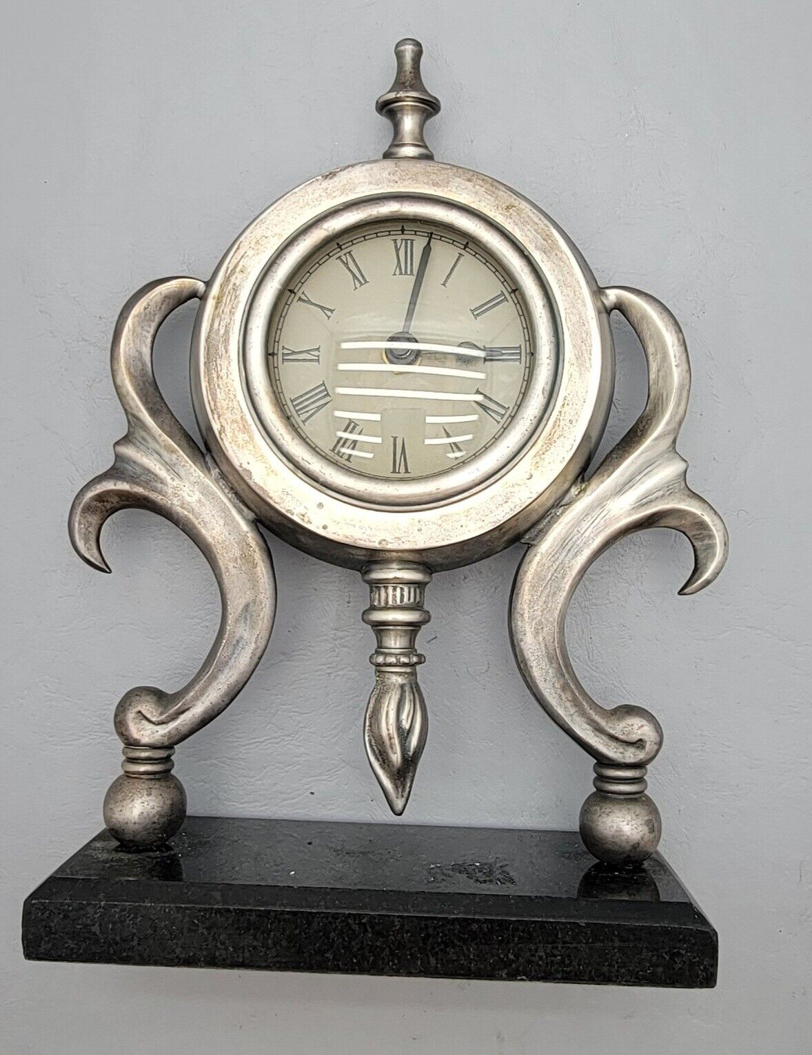 Vintage Bombay Pewter Edmond Clock Granite Base
