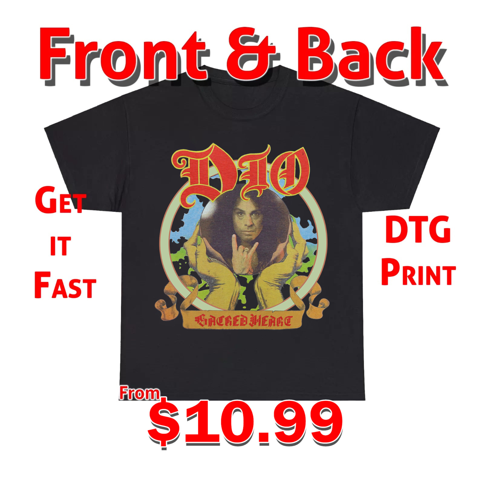 Vintage Style Dio Sacred Heart Tour All-Size T-shirt Dio Gift For Fans