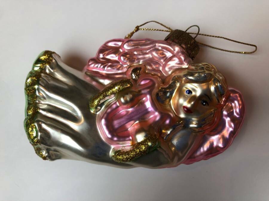 Vintage ANGEL Pink Glitter Mercury Blown Glass Christmas Tree Ornament Rare 4.5\
